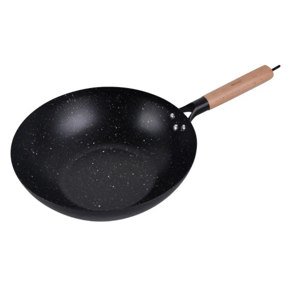 WOK panna 30 cm, oglekļa tērauds, marmora nepiedegošais pārklājums, koka rokturis, KINGHoff, KH 1983