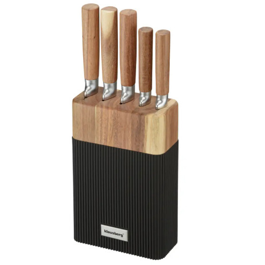 6 daļu nažu komplekts ar akācijas koka bloku, nerūsējošais tērauds, Klausberg, KB 7981