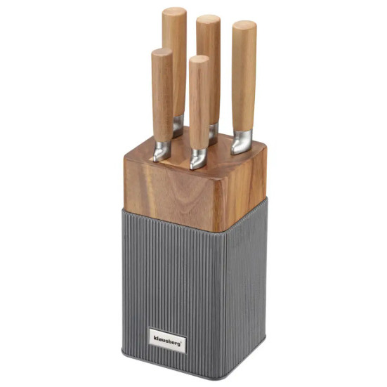 6 daļu nažu komplekts ar akācijas koka bloku, nerūsējošais tērauds, Klausberg, KB 7983