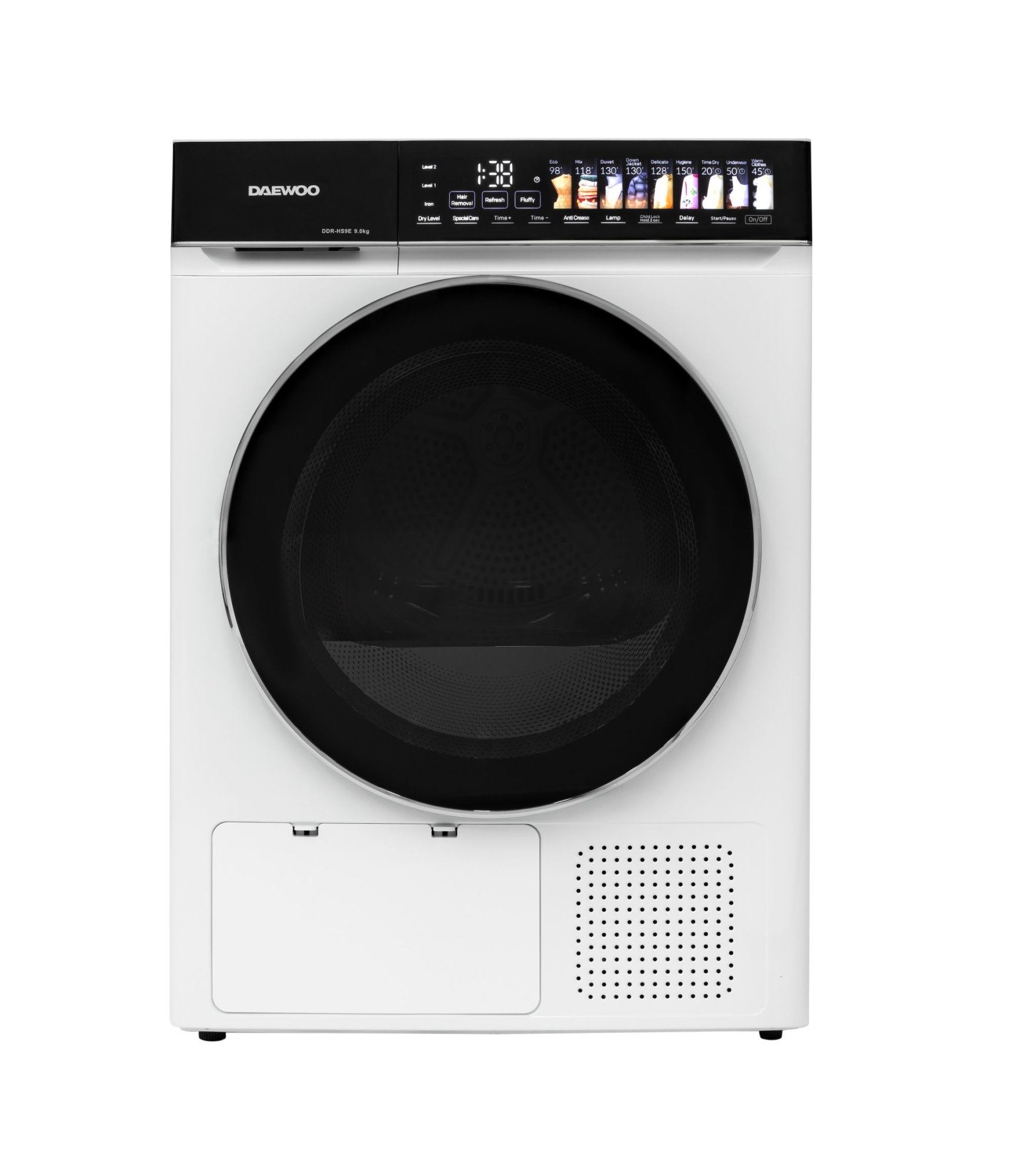 Daewoo DDR HS9E žāvētājs, 9 kg, siltumsūknis, skārienjutīgas pogas, melns vadības panelis ar lielām
