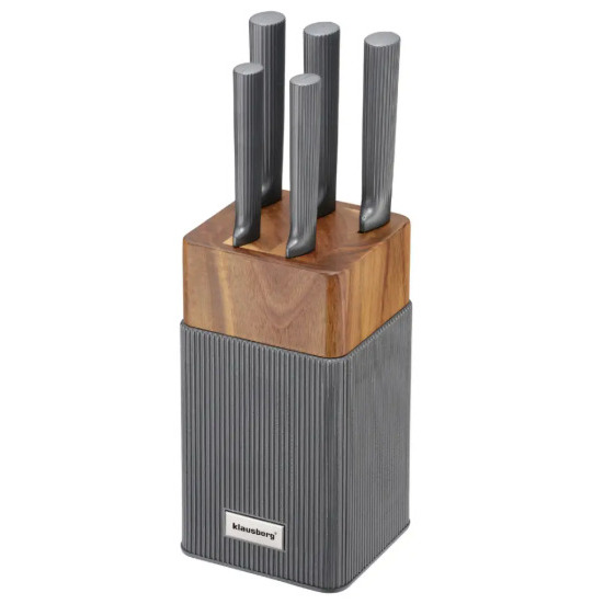 6 daļu nažu komplekts ar akācijas koka bloku, nerūsējošais tērauds, Klausberg, KB 7982