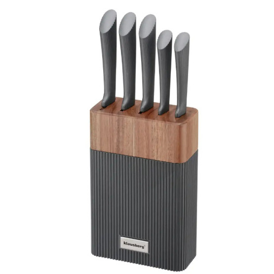 6 daļu nažu komplekts ar akācijas koka bloku, nerūsējošais tērauds, Klausberg, KB 7979