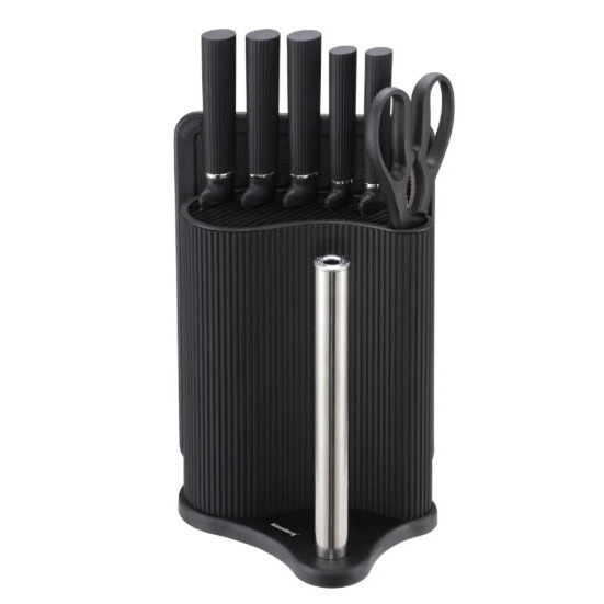 8 daļu nažu komplekts ar statīvu, melns, nerūsējošais tērauds, Klausberg, KB 7977