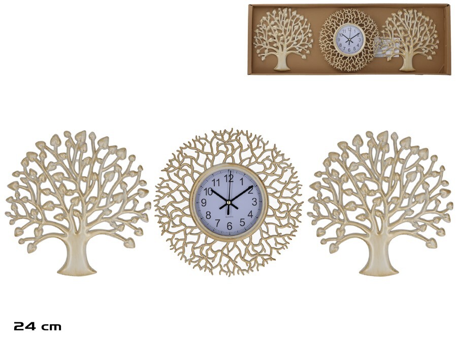 Pulksteņa komplekts, 2 koki 24 cm, balts, 24 x 24 x 3 cm, DECORLIFE